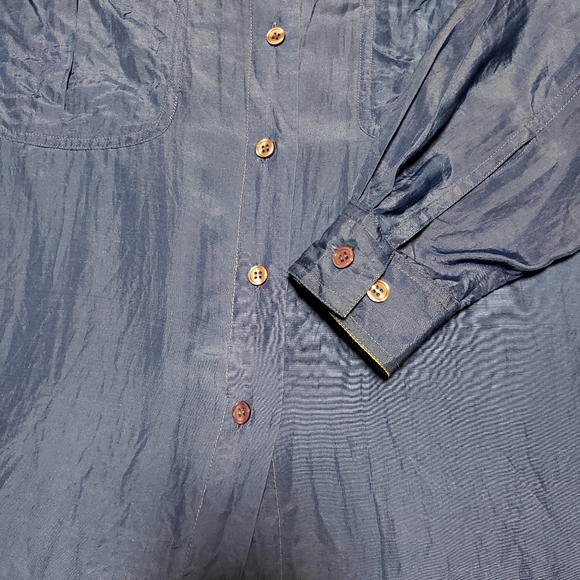 Vintage 90's M 100% Silk Colbalt Royal Blue Button Up Collar Shirt - Picture 8 of 8